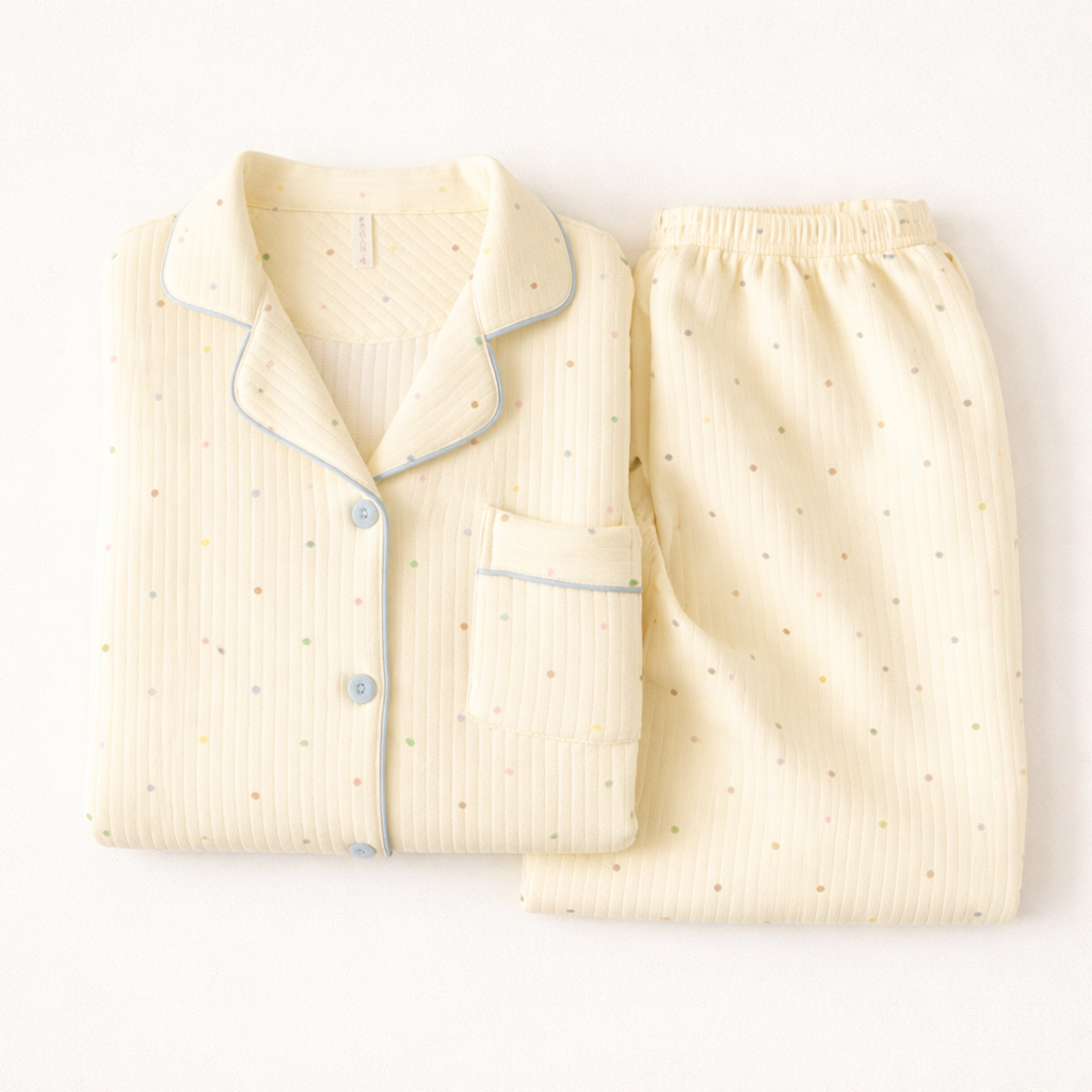 Sweet Quilted Cotton Pajama Set – Autumn & Winter Comfort