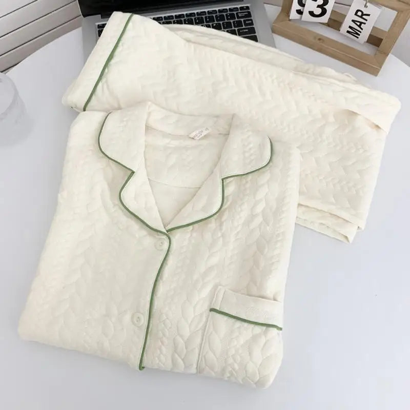 Sweet Quilted Cotton Pajama Set – Autumn & Winter Comfort