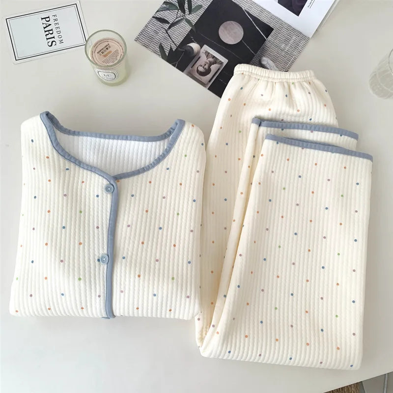 Sweet Quilted Cotton Pajama Set – Autumn & Winter Comfort