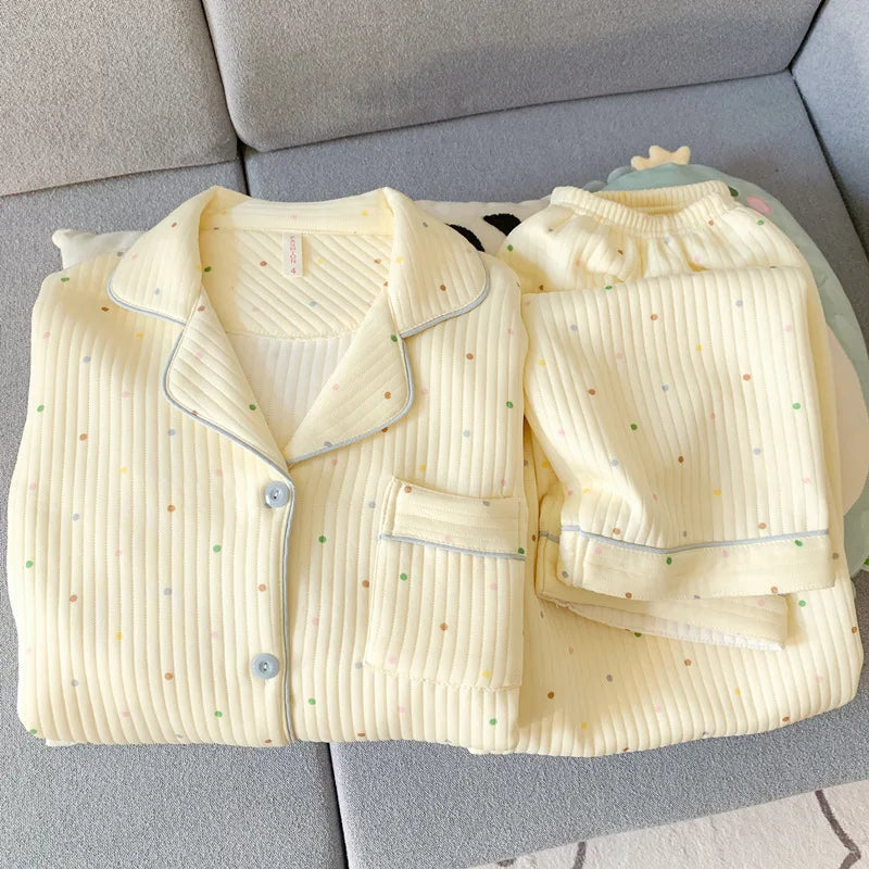 Sweet Quilted Cotton Pajama Set – Autumn & Winter Comfort