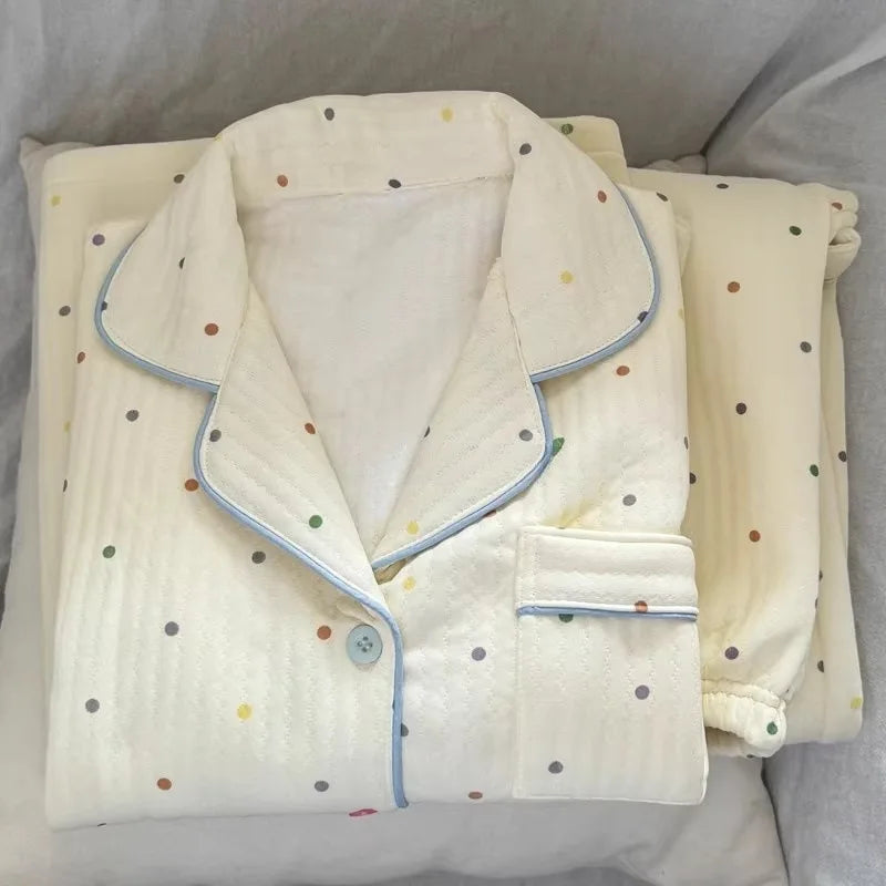 Sweet Quilted Cotton Pajama Set – Autumn & Winter Comfort