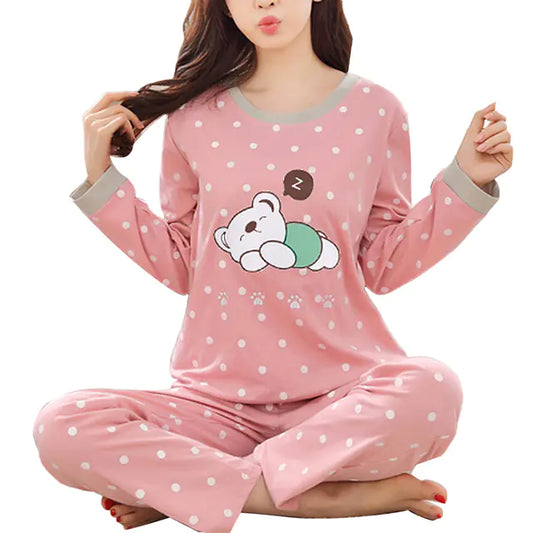 Cute Winter Cat Print Pajama Set for Women (2 Pieces)